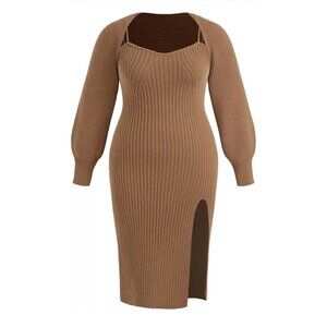 NWT CIDER 2 Piece Sweater Dresses for Women Winter Slit Long 0X Coffee Plus Size